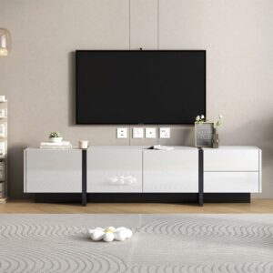 Aukfa TV Stand with 2 Drawers and 3 Big Cabinets for TVs up to 80" - White