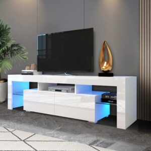 Aukfa TV Stand with 2 Cabinets for TVs up to 70" - White