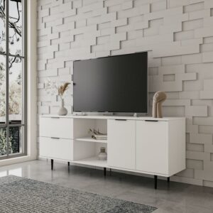 Aukfa TV Stand with 3 storage and 2 open shelves for TVs up to 65" - White
