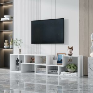 Aukfa TV Stand with Bookcase and Display Shelf- White