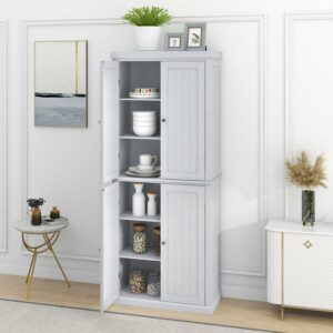 Aukfa Tall Kitchen Cabinet,72.4"Storage Cabinet with 4 Doors and Adjustable Shelves -White