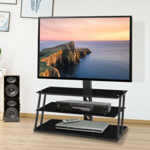 Aukfa Tall TV Stand for TVs up to 65 inch TV - Swivel Floor TV Stand Black - Black