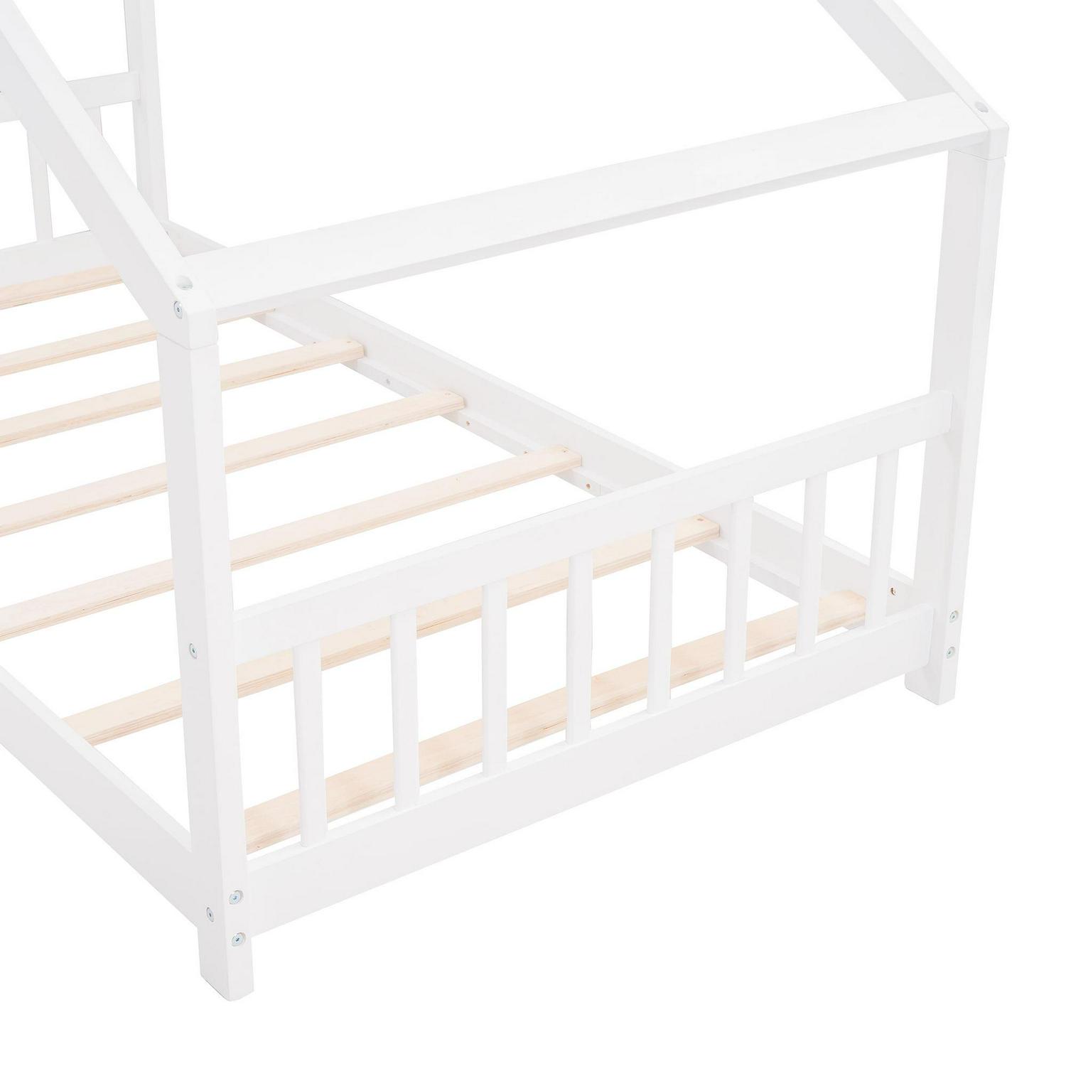 Aukfa Twin Size Wood House Beds Frame - Floor Bed Twin Platform Bed for Kids Teens Bedroom - White - Image 6