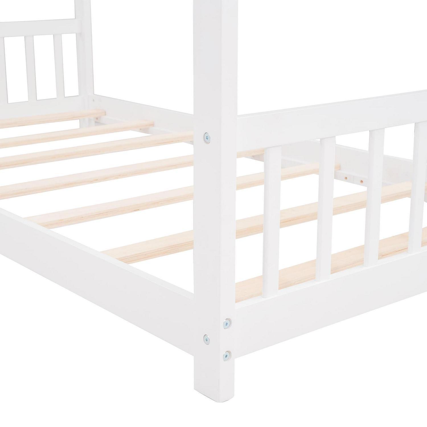 Aukfa Twin Size Wood House Beds Frame - Floor Bed Twin Platform Bed for Kids Teens Bedroom - White - Image 7