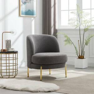 Aukfa Upholstered Accent Chair for Living Room, Curved Backrest Reading Chair Single Sofa, Gray