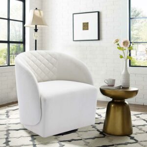Aukfa Upholstered Accent Chair, Swivel Barrel Chair for Bedroom Living Room, Velvet - White