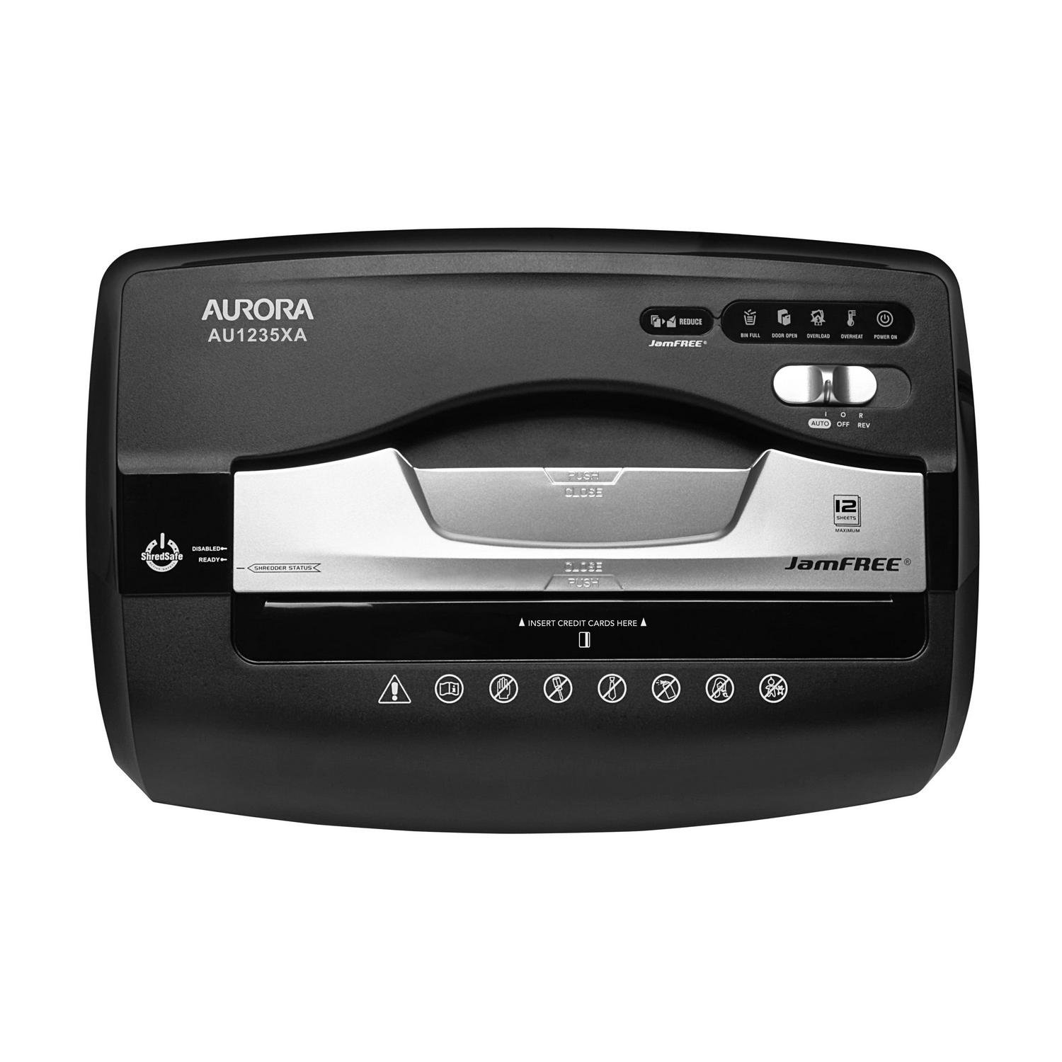 Aurora JamFree AU1235XA 12-Sheet Cross-Cut Paper/Credit Card Shredder with Pull-Out Wastebasket - Image 3