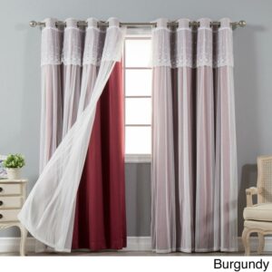 Aurora Home Mix & Match Tulle Sheer with Attached Valance and Blackout 4-piece Curtain Panel Pair