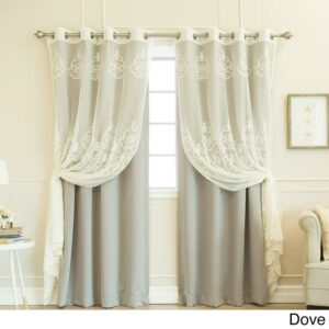Aurora Home Mix & Match Agatha Sheer and Blackout 4 Piece Curtain Set Dove Grey 96 Inches