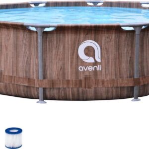 Avenli 10' x 30" Wood Pattern Premium Round Fiberglass Frame Above Ground Pool with Accessories