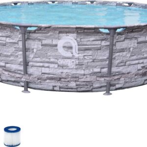 Avenli 12 ft. Grey Stone Premium Round Fiberglass Frame Above Ground Pool