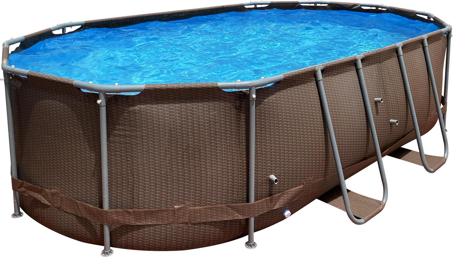 Avenli 14 ft. Brown Oval Steel Frame Above Ground Swimming Pool with accessories