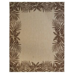 Gertmenian Paseo Tropic Sand Brown Casual Palm Boarder Flatweave Indoor/Outdoor Area Rug 7'10" x 10' 8' x 10'