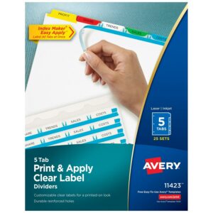 Avery 5 Tab Print & Apply Dividers, Index Maker, 25 Sets (11423)