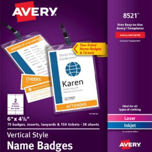 Avery Name Badges with Lanyards, 6" x 4.25", 75 Total (8521)