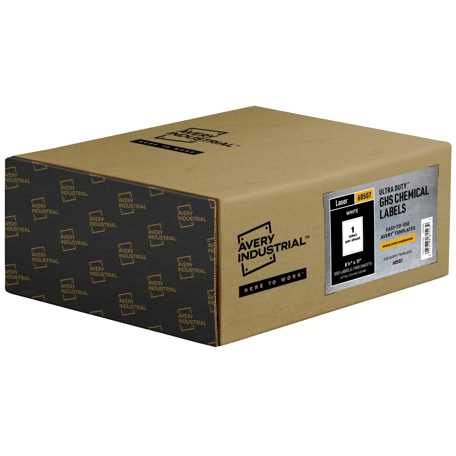 Avery UltraDuty GHS Chemical Labels, Permanent Adhesive, Waterproof, UV Resistant, 8-1/2" x 11", 500 Labels (60507)