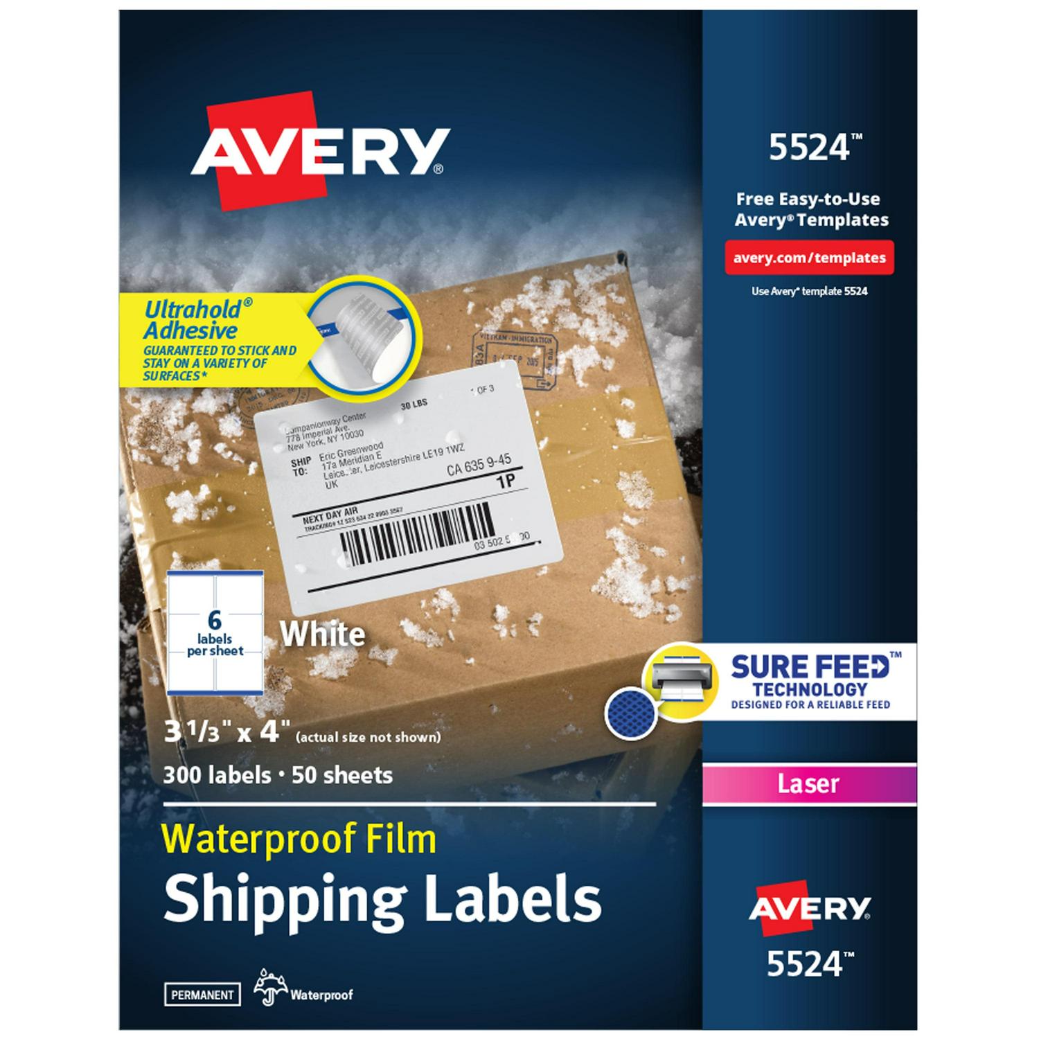 Avery Weatherproof Laser Shipping Labels, 3-1/3" x 4", White, 300-Pack and Quality Park Tyvek Open-End 1st Class Envelopes Bundle