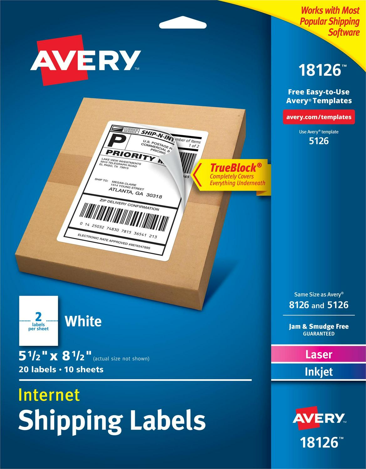 Avery White Shipping Labels with TrueBlock Technology 18126, 5-1/2" x 8-1/2", 20pk and Quality Park Tyvek Expansion First Class Envelopes Bundle - Image 3