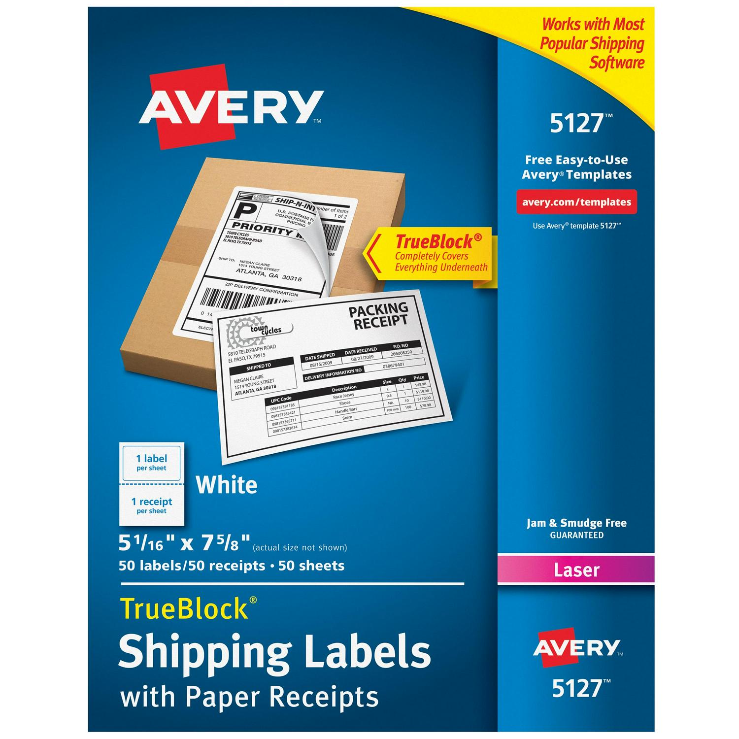 Avery White Shipping Labels with Paper Receipts with TrueBlock Technology for Laser Printers, 5-1/16" x 7-5/8", Pack of 100 and Quality Park Tyvek Expansion First Class Envelopes Bundle - Image 2