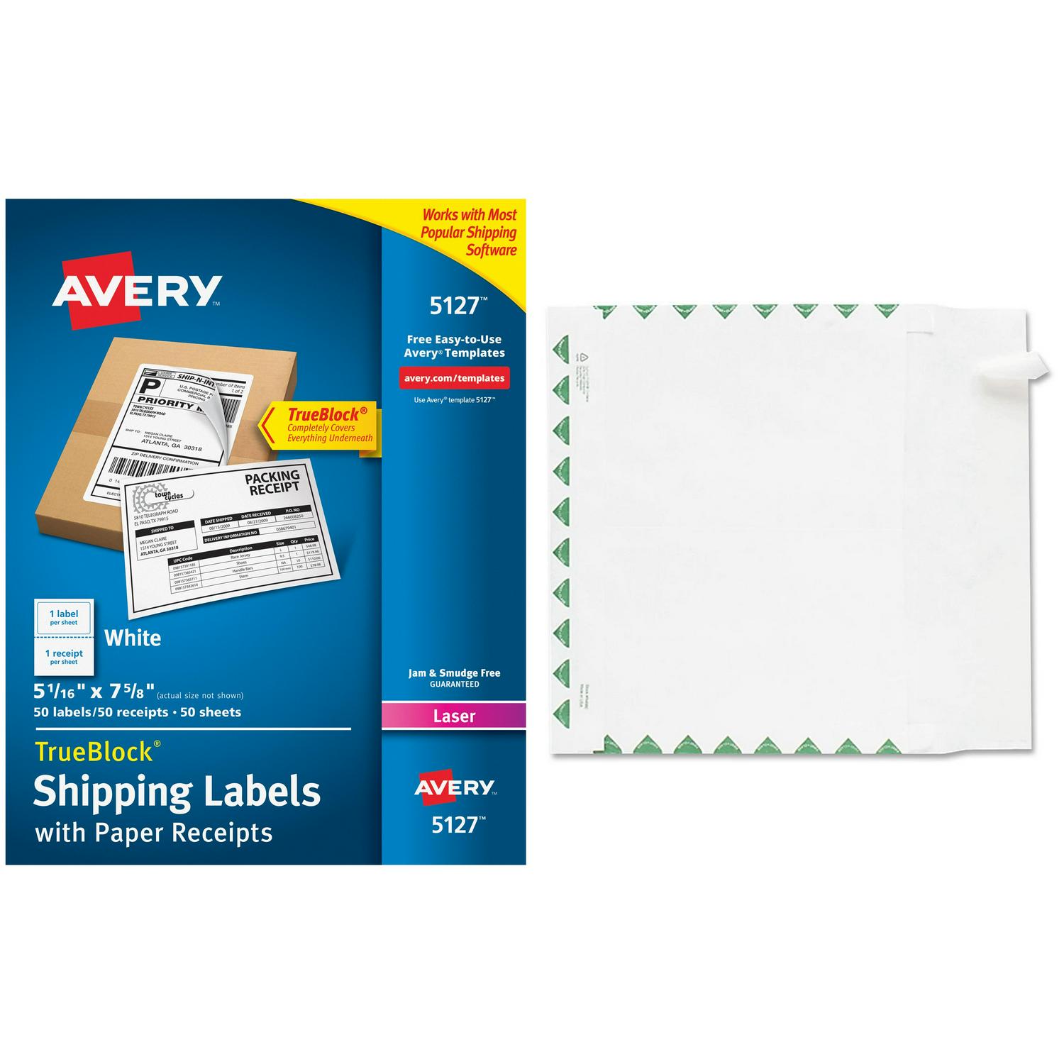 Avery White Shipping Labels with Paper Receipts with TrueBlock Technology for Laser Printers, 5-1/16" x 7-5/8", Pack of 100 and Quality Park Tyvek Expansion First Class Envelopes Bundle