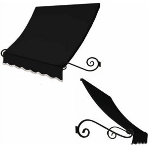 Awntech 3.38 Ft Charleston Sloped Fixed Awning with Scrolled Iron Arms (40.5in x 18in x 36in), Black