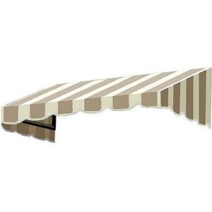 Awntech 6.38 Ft San Francisco Closed-Sided Fixed Awning Canopy (76.5in x 31in x 24in), Linen/White Stripe
