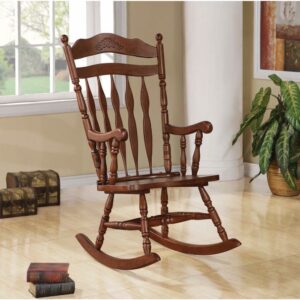 Coaster Traditional Wood Upholstered Rocker With Turned Arm in Brown