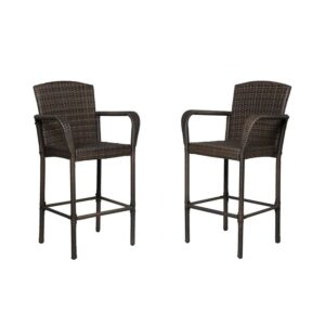 BELLA Outdoor Rattan Wicker Patio Bar Stool (Set of 2), Coffee