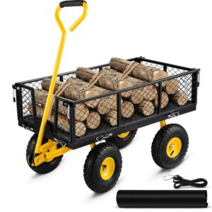 VEVOR Steel Garden Cart, Heavy Duty 500 lbs Capacity, with Removable Mesh Sides to Convert into Flatbed, Utility Metal Wagon with 180° Rotating Handle and 10 in Tires, Perfect for Garden