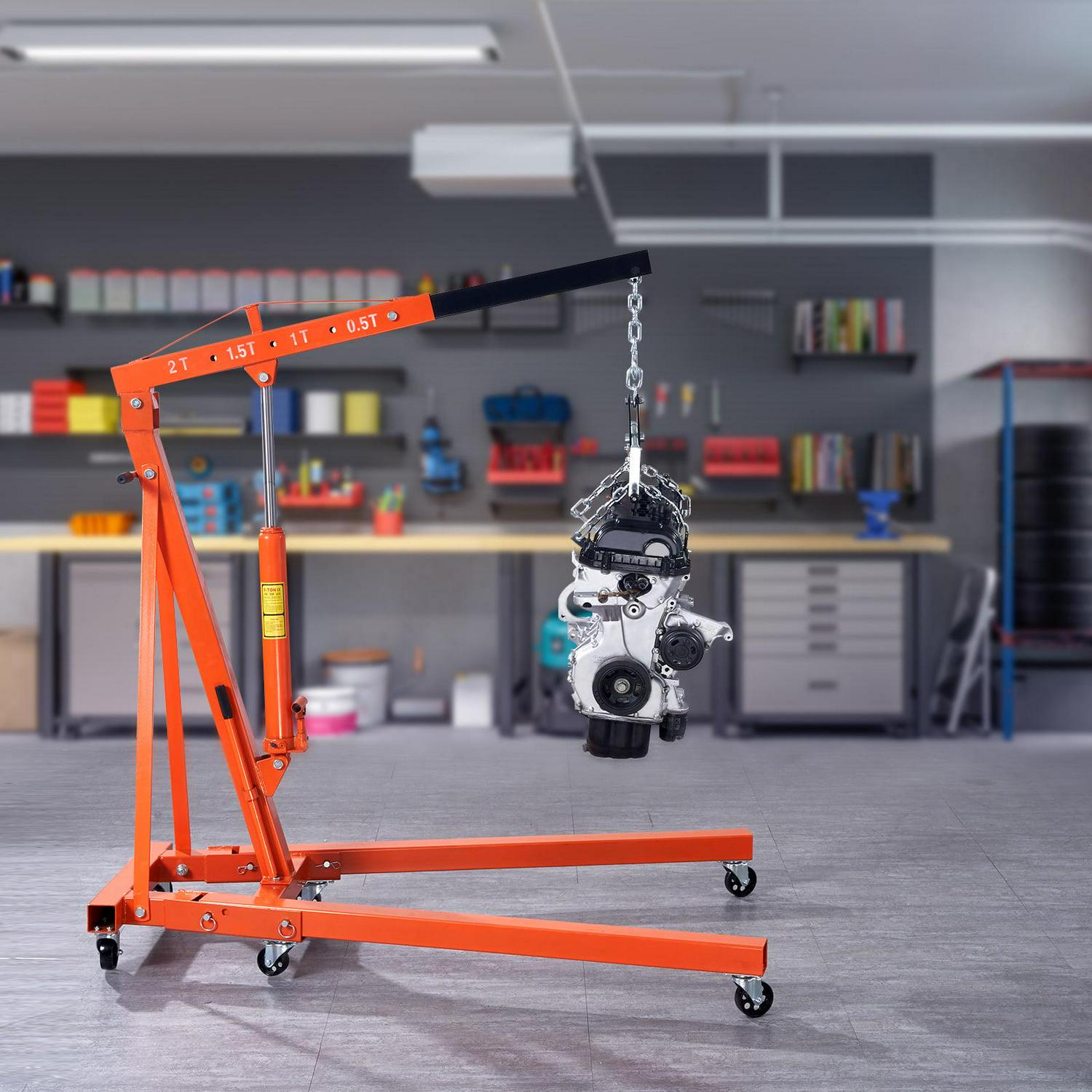 VEVOR 2T Folding Engine Crane Engine Hoist with Level 4400 lbs/2 ton Heavy-Duty Cherry Picker Shop Crane Oldable Engine Crane - Image 2