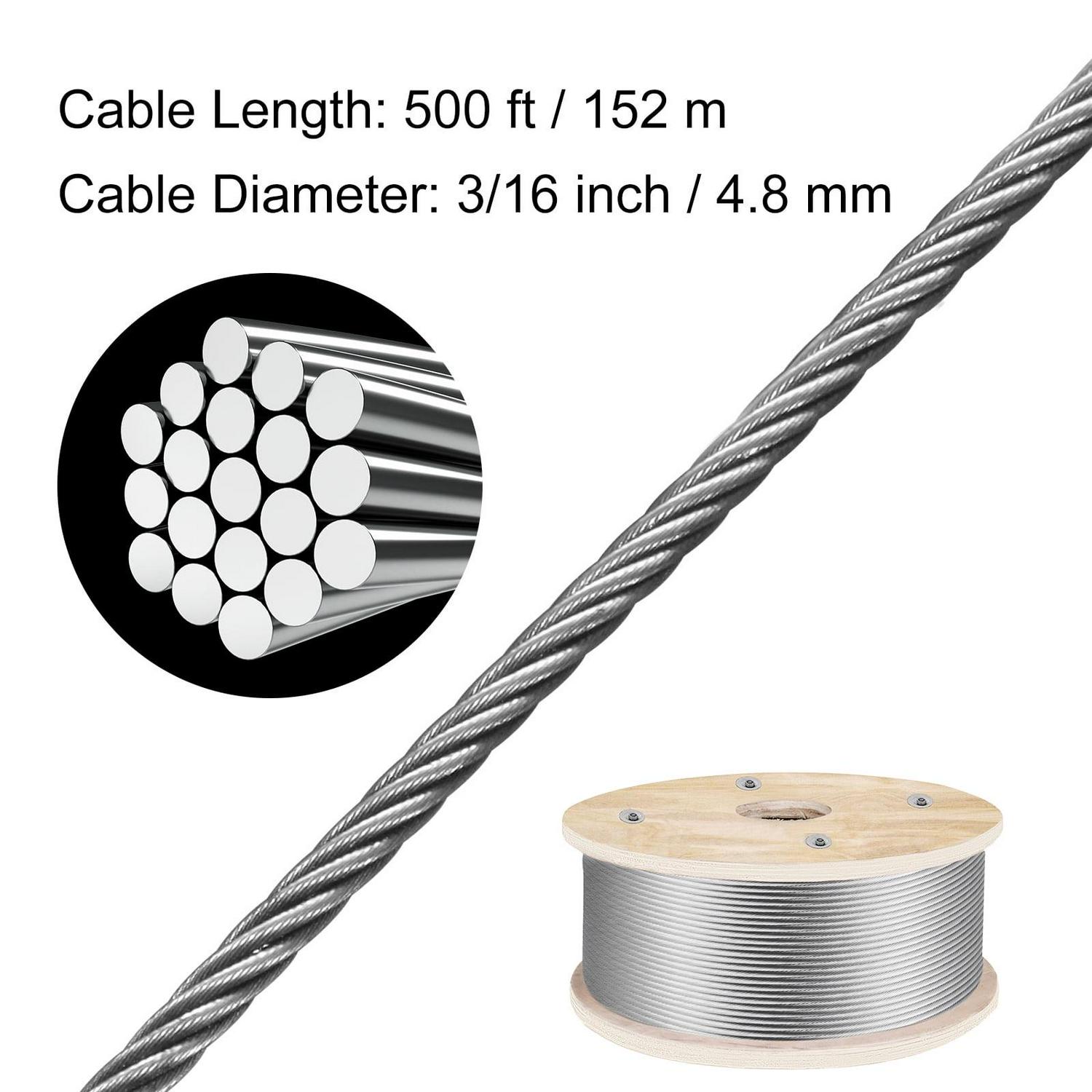 VEVOR 316 Stainless Steel Wire Rope Cable, 3/16", 1x19, 500 ft reel - Image 8