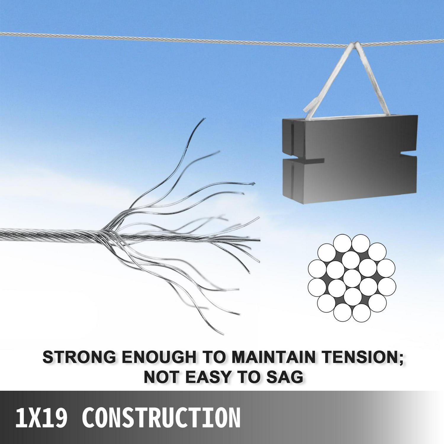 VEVOR 316 Stainless Steel Wire Rope Cable, 3/16", 1x19, 500 ft reel - Image 3