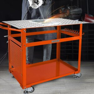 BENTISM 36" x 24" Welding Table, 600lbs Load Capacity Metal Workbench, 360° degree Swivel Brake Casters, Portable Welding Table with 5/8" Holes on Top, Welding Cart, Casters with Brakes