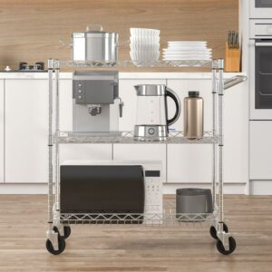 VEVOR 3-Tier Utility Cart Rolling Cart on Wheels 30"x18"x32.4" 661 lbs 6 Hooks