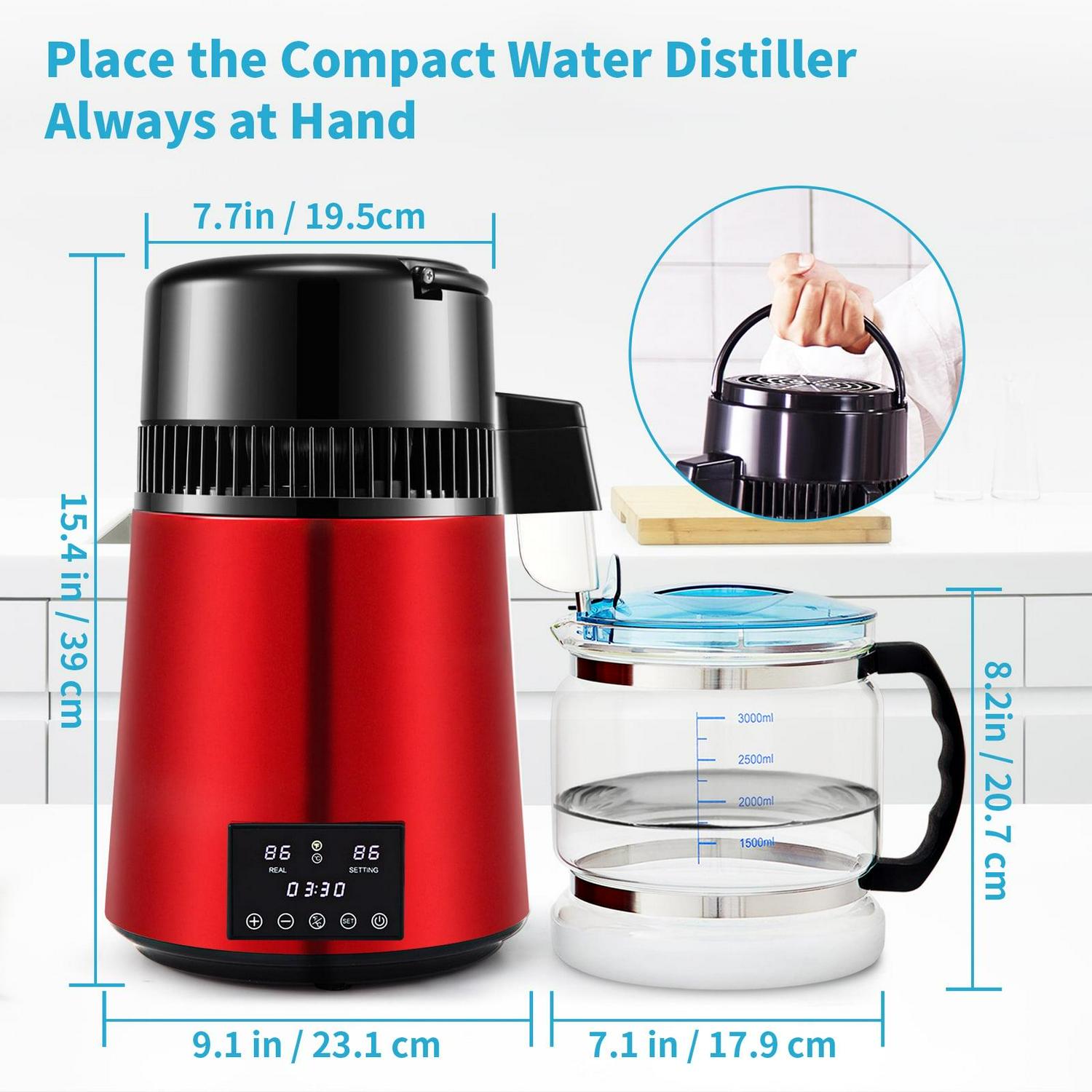 VEVOR 4L Water Distiller Distilled Water Maker 1 L/H w/ Timing Dual Temp Red - Image 6