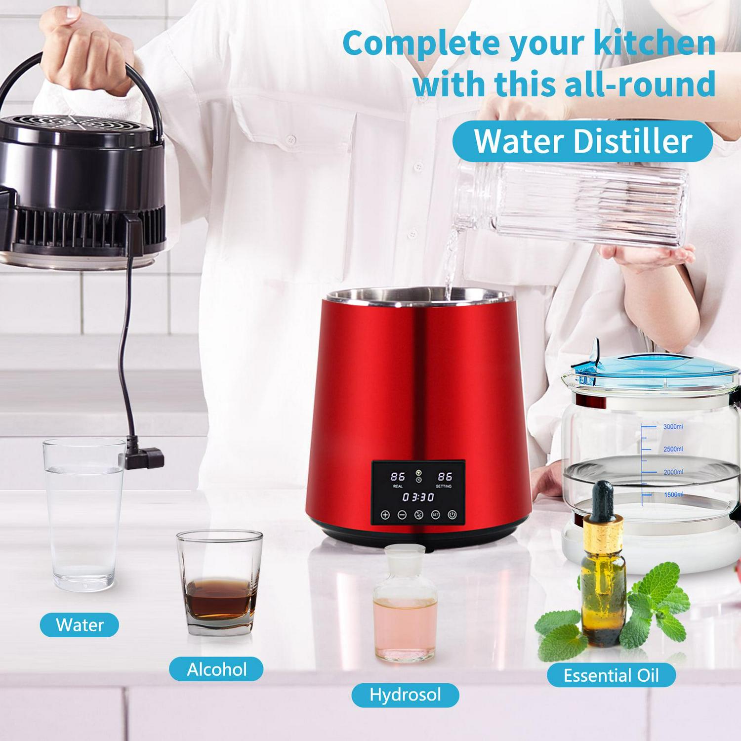 VEVOR 4L Water Distiller Distilled Water Maker 1 L/H w/ Timing Dual Temp Red - Image 3