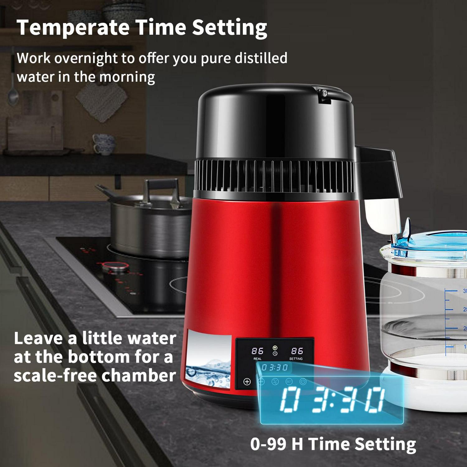 VEVOR 4L Water Distiller Distilled Water Maker 1 L/H w/ Timing Dual Temp Red - Image 8