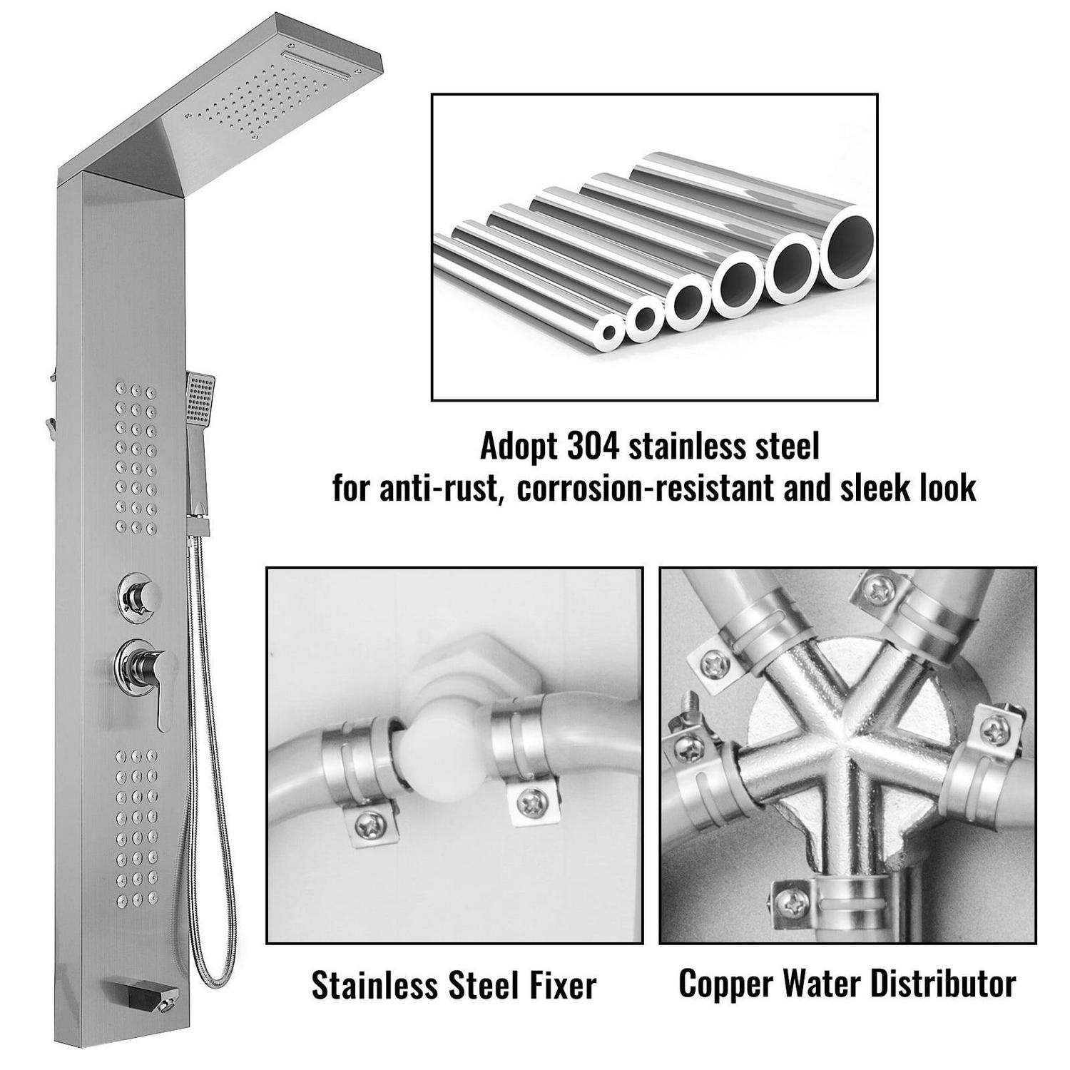 BENTISM 5 in1 Stainless Steel Shower Panel System Water Faucet Sprayer Silver - Image 3