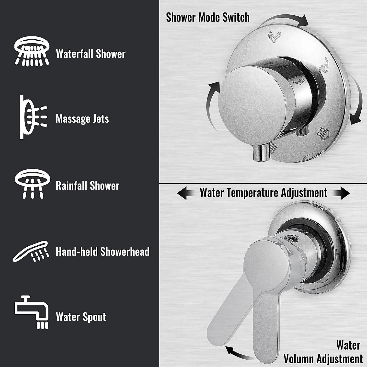 BENTISM 5 in1 Stainless Steel Shower Panel System Water Faucet Sprayer Silver - Image 6