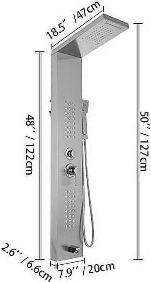 BENTISM 5 in1 Stainless Steel Shower Panel System Water Faucet Sprayer Silver - Image 2