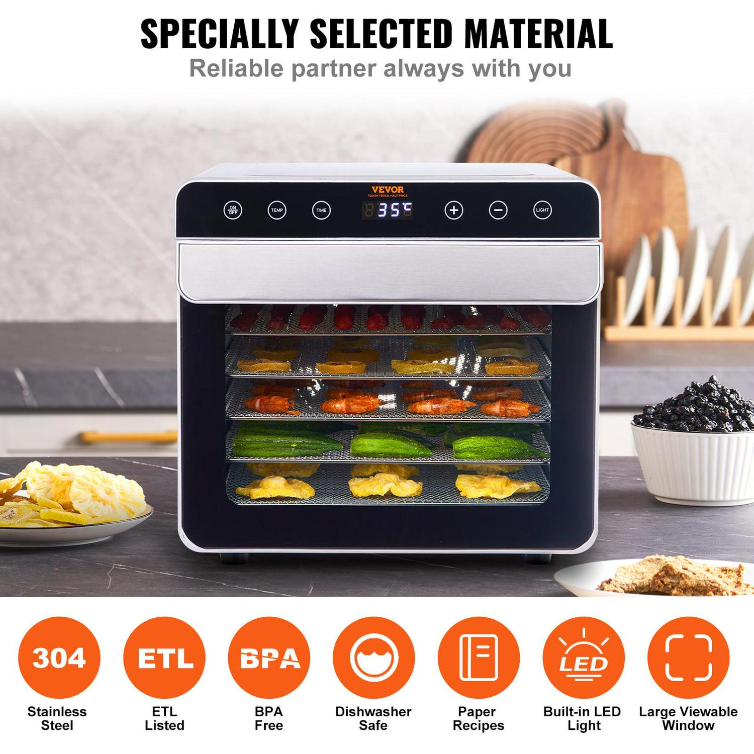 VEVOR 6 Trays Food Dehydrator Machine Stainless Steel 400W Jerky Fruit Drying Stainless Steel - Image 5