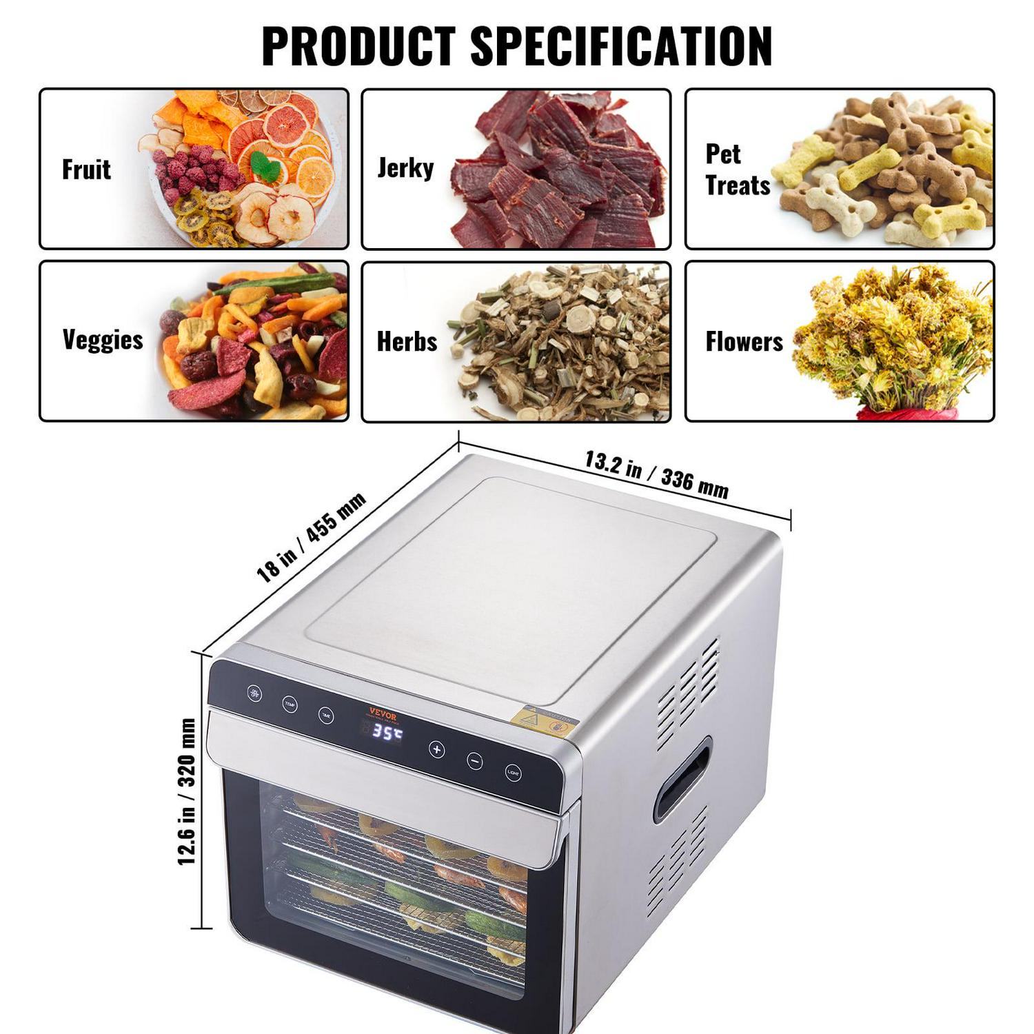 VEVOR 6 Trays Food Dehydrator Machine Stainless Steel 400W Jerky Fruit Drying Stainless Steel - Image 7