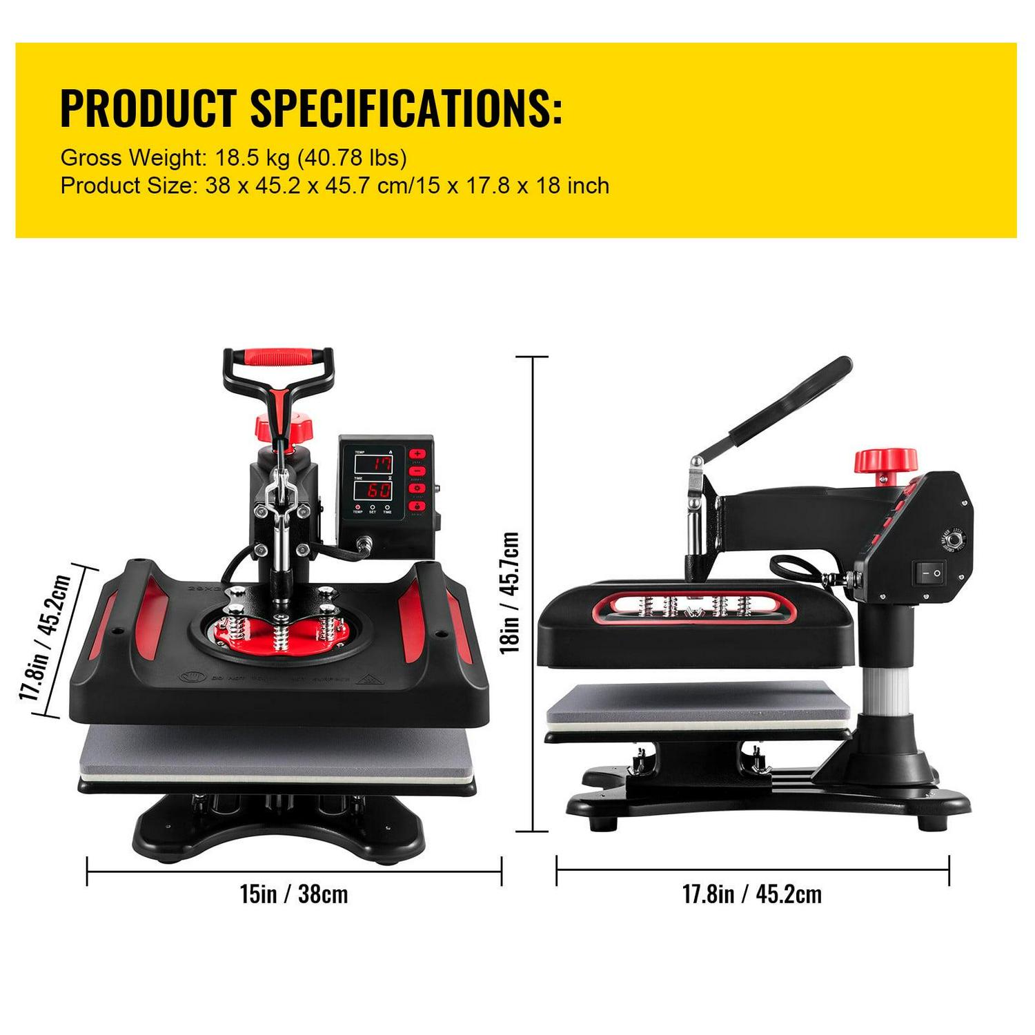 BENTISM 8 in 1 Heat Press Machine 12" x 15" upgraded Sublimation Machine 800W Rotation Swing Away Heat Press Dual-Tube Heating for DIY T-Shirts Cap And Mugs - Image 8