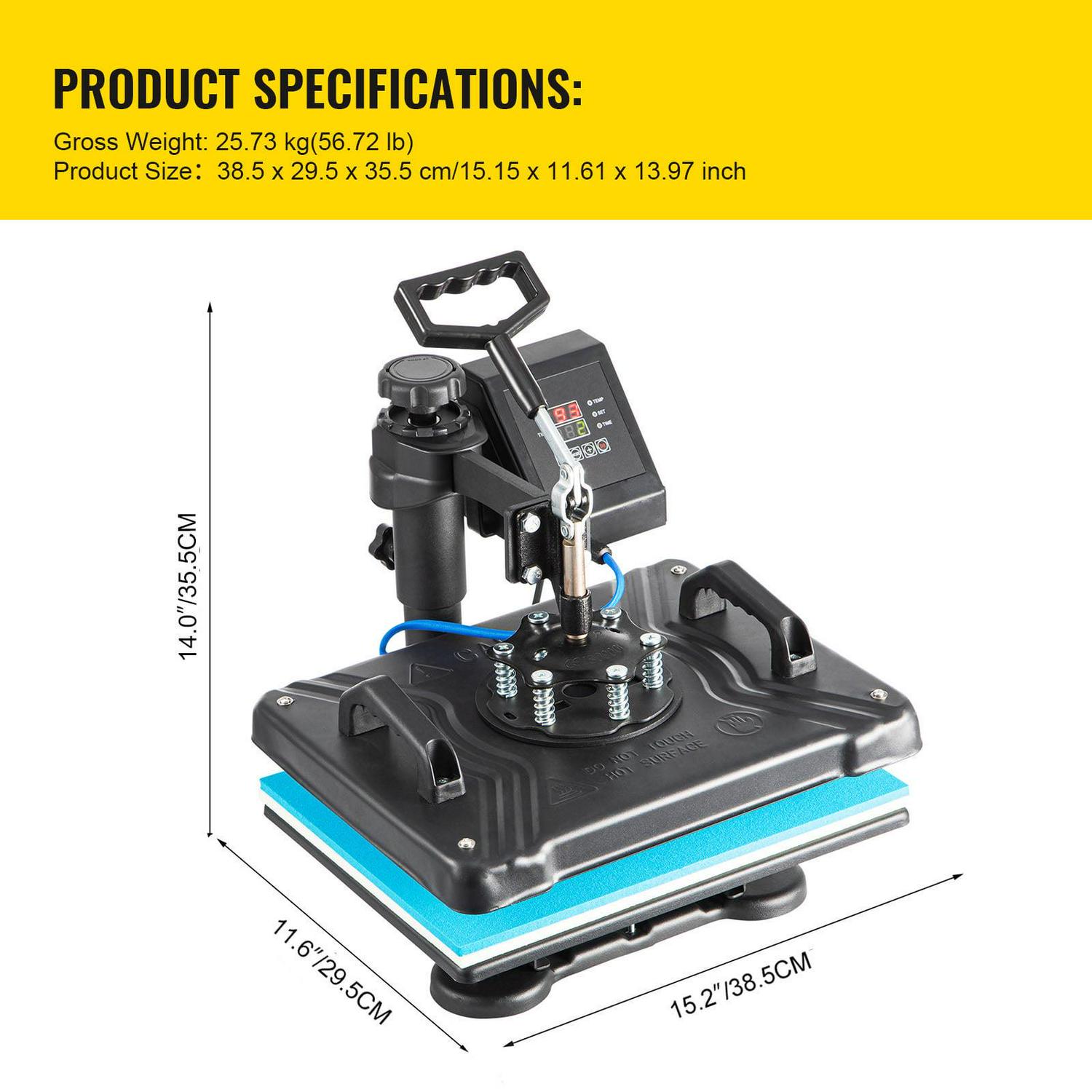 BENTISM 8 in 1 Heat Press Machine, 12" x 15" Combo Swing Away T-Shirt Sublimation Transfer Printer with Teflon Coated, Mug/Hat/Plate Accessories Included - Image 7