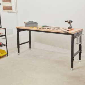 VEVOR Adjustable 28-39.5" Heights Workbench, 72" L X 25" W Garage Worktable with Universal Wheels, 3000 LBS Load Capacity, with Power Outlets