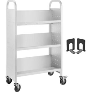 BENTISM Book Cart Library Cart 200 lbs Capacity with V-Shaped Shelves in White