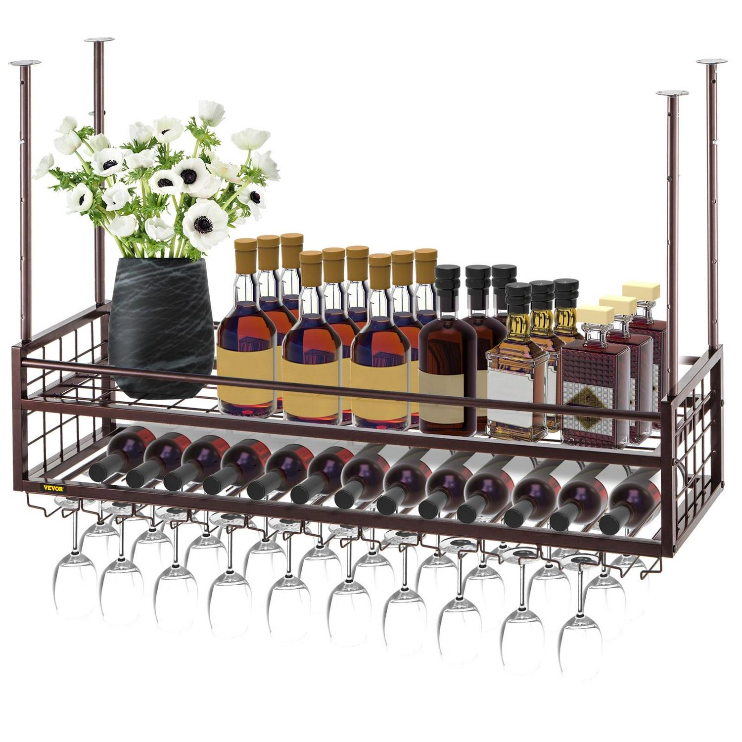 BENTISM Ceiling Wine Glass Rack, 46.9 x 11.8 inch Hanging Wine Glass Rack, 18.9-35.8 inch Height Adjustable Hanging Wine Rack Cabinet, Coppery Wall-Mounted Wine Glass Rack Perfect for Bar Cafe Kitchen