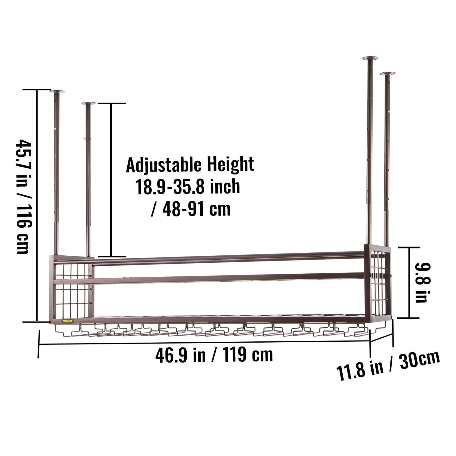 BENTISM Ceiling Wine Glass Rack, 46.9 x 11.8 inch Hanging Wine Glass Rack, 18.9-35.8 inch Height Adjustable Hanging Wine Rack Cabinet, Coppery Wall-Mounted Wine Glass Rack Perfect for Bar Cafe Kitchen - Image 8