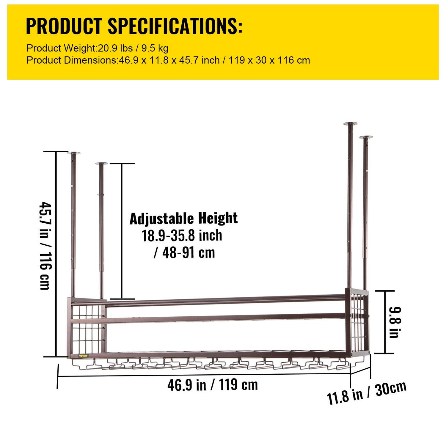 BENTISM Ceiling Wine Glass Rack, 46.9 x 11.8 inch Hanging Wine Glass Rack, 18.9-35.8 inch Height Adjustable Hanging Wine Rack Cabinet, Coppery Wall-Mounted Wine Glass Rack Perfect for Bar Cafe Kitchen - Image 7