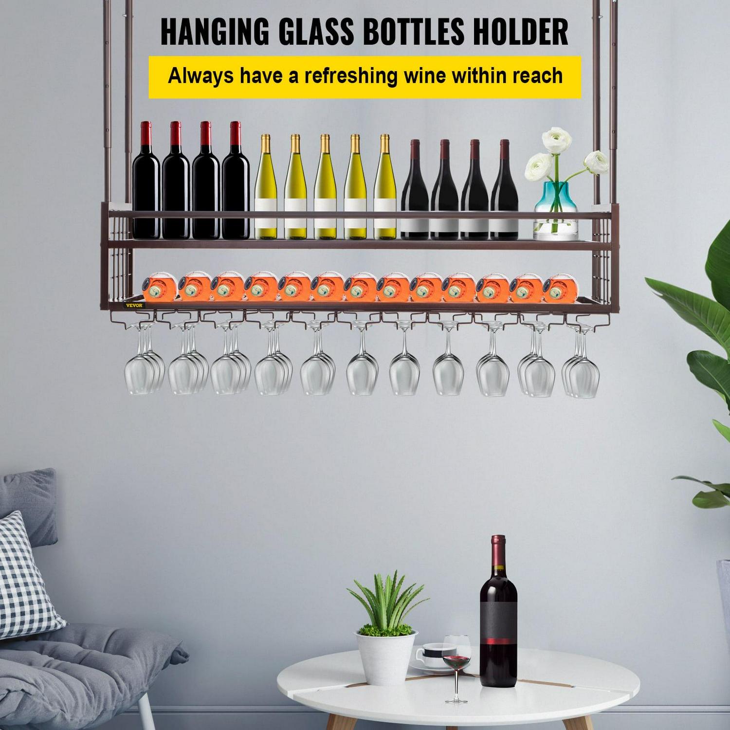 BENTISM Ceiling Wine Glass Rack, 46.9 x 11.8 inch Hanging Wine Glass Rack, 18.9-35.8 inch Height Adjustable Hanging Wine Rack Cabinet, Coppery Wall-Mounted Wine Glass Rack Perfect for Bar Cafe Kitchen - Image 2